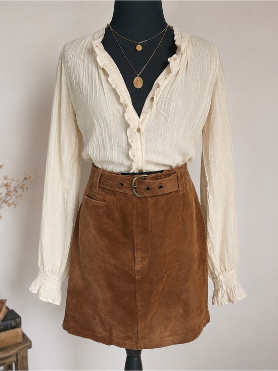 Pelletterie Riunite Dresses & Skirts - Pelletterie Riunite Vintage Brown Genuine Suede Leather Mini Skirt Made In Italy